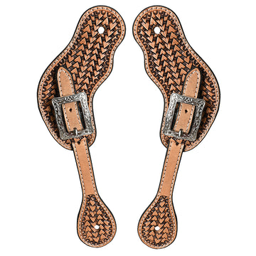 Western Leather Spur Straps Hilason Tan Basket Weaving